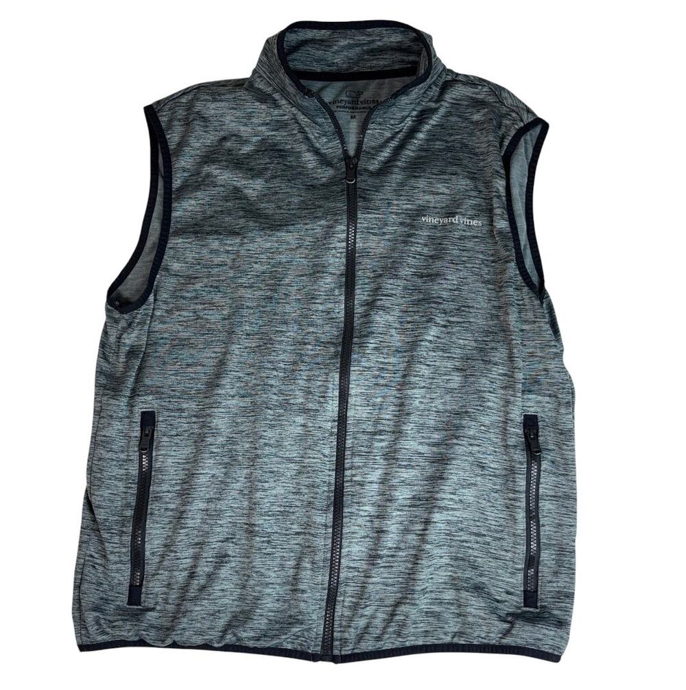 VINEYARD VINES gray heathered full-zip vest with zippered side pockets medium
